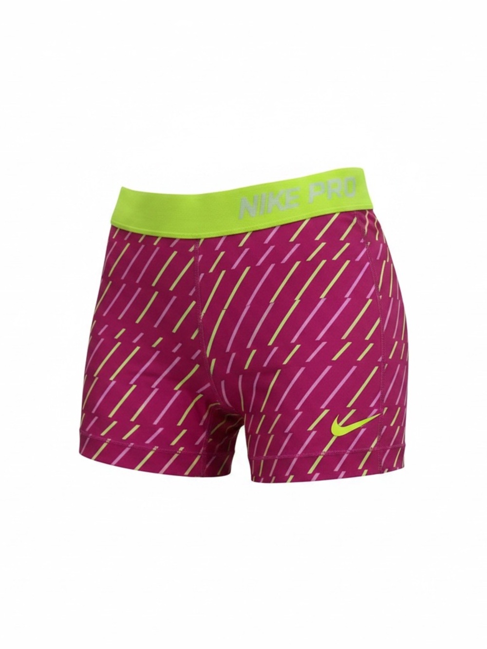 Nike Women's Magenta Compression Bike Shorts with Neon Green Waistband